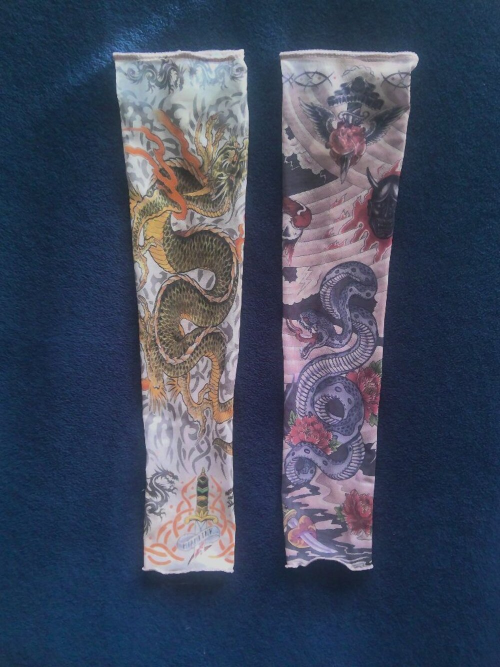 FAUX TATTO SLEEVES. FASHION PULL ON SLEEVES INK WORK. Costume, halloween.